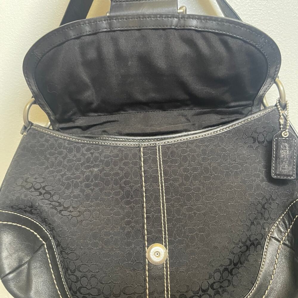 Coach Vintage Soho Black Signature small c Canvas & Patchwork Shoulder Bag Y2K - Picture 6 of 13